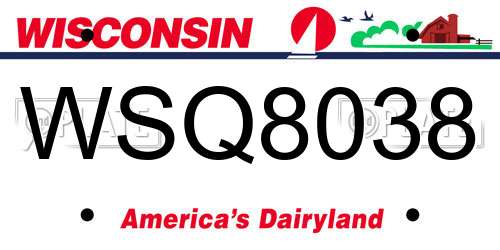 WSQ8038 Wisconsin License Plate