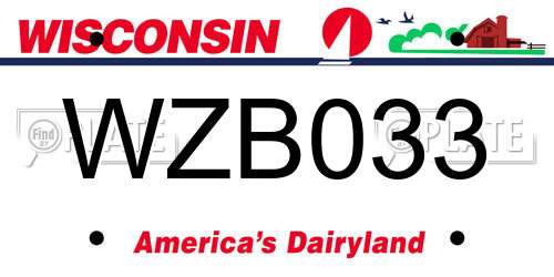 WZB033 Wisconsin License Plate