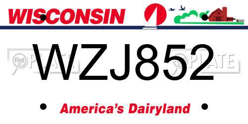 WZJ852 Wisconsin License Plate