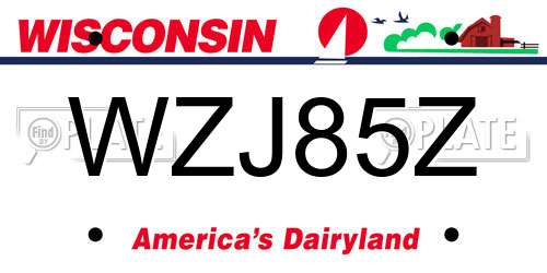 WZJ85Z Wisconsin License Plate