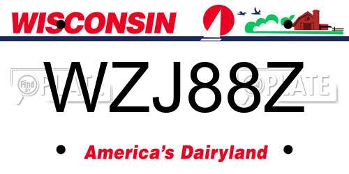 WZJ88Z Wisconsin License Plate