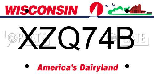 XZQ74B Wisconsin License Plate