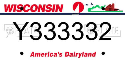 Y333332 Wisconsin License Plate