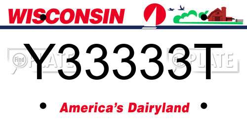 Y33333T Wisconsin License Plate