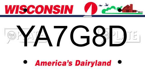YA7G8D Wisconsin License Plate
