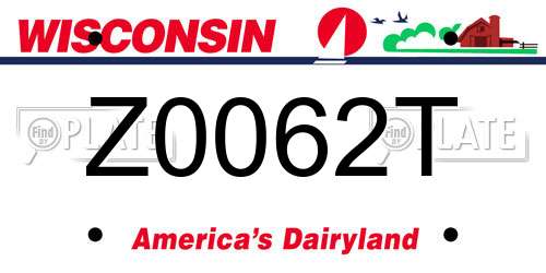 Z0062T Wisconsin License Plate