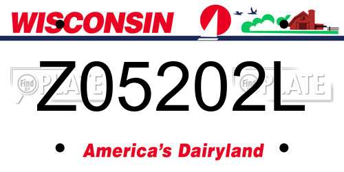 Z05202L Wisconsin License Plate