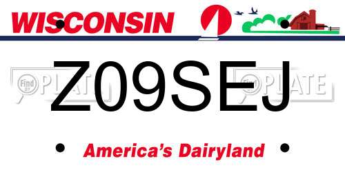 Z09SEJ Wisconsin License Plate