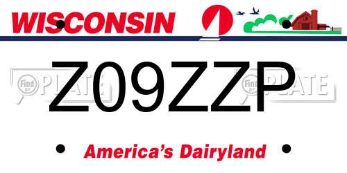 Z09ZZP Wisconsin License Plate