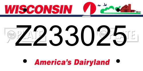 Z233025 Wisconsin License Plate