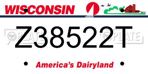 Z38522T Wisconsin License Plate