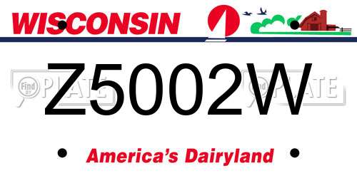Z5002W Wisconsin License Plate