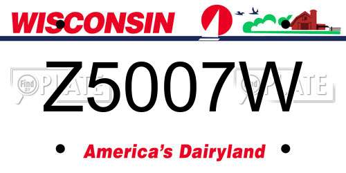 Z5007W Wisconsin License Plate