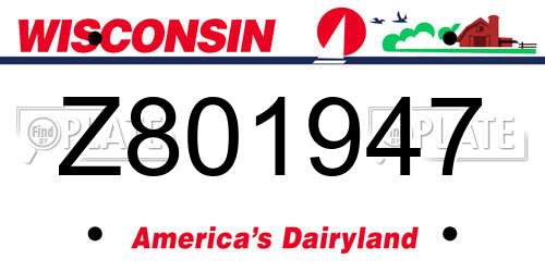 Z801947 Wisconsin License Plate