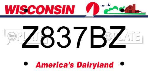 Z837BZ Wisconsin License Plate
