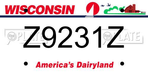 Z9231Z Wisconsin License Plate