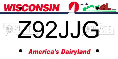 Z92JJG Wisconsin License Plate
