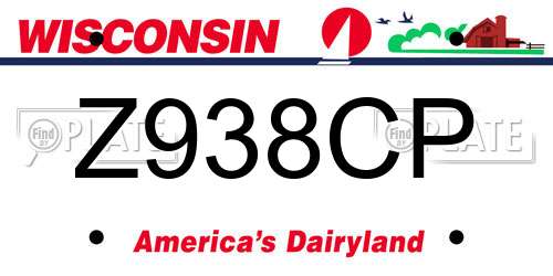 Z938CP Wisconsin License Plate