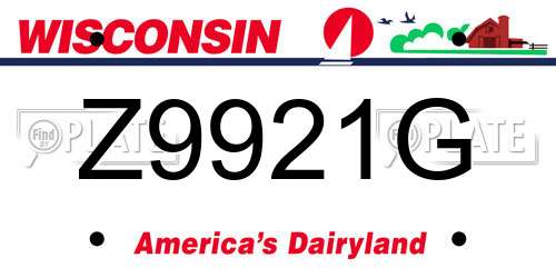 Z9921G Wisconsin License Plate