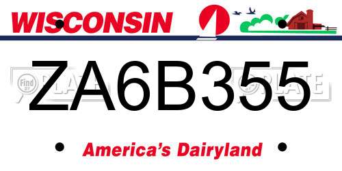 ZA6B355 Wisconsin License Plate
