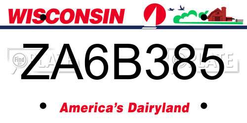 ZA6B385 Wisconsin License Plate