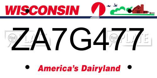 ZA7G477 Wisconsin License Plate