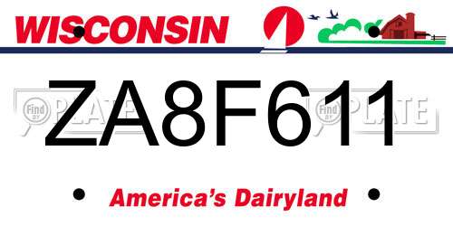 ZA8F611 Wisconsin License Plate