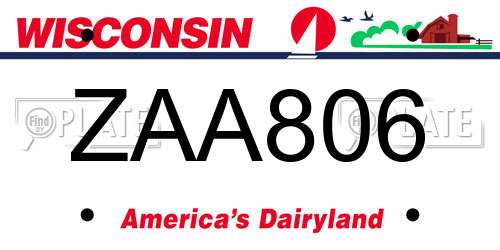 ZAA806 Wisconsin License Plate