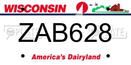 ZAB628 Wisconsin License Plate
