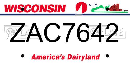 ZAC7642 Wisconsin License Plate