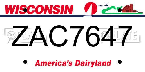 ZAC7647 Wisconsin License Plate