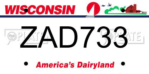 ZAD733 Wisconsin License Plate