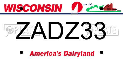 ZADZ33 Wisconsin License Plate