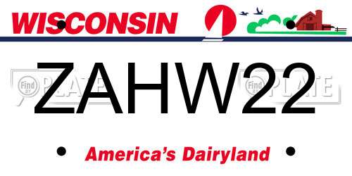 ZAHW22 Wisconsin License Plate