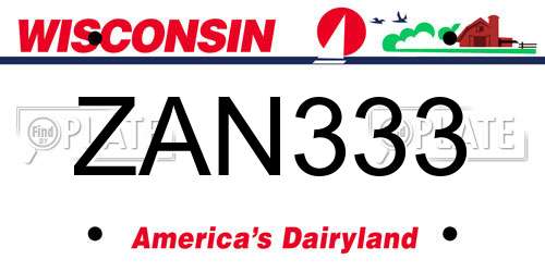 ZAN333 Wisconsin License Plate