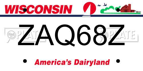 ZAQ68Z Wisconsin License Plate