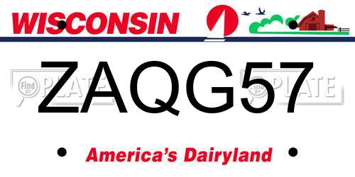 ZAQG57 Wisconsin License Plate