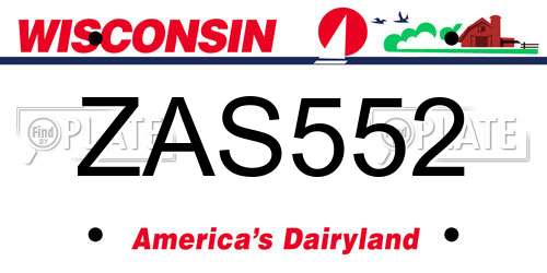 ZAS552 Wisconsin License Plate