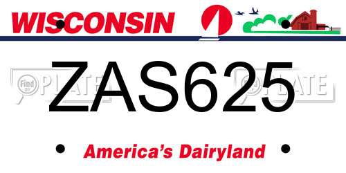 ZAS625 Wisconsin License Plate