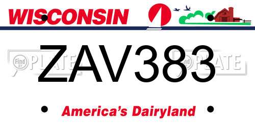 ZAV383 Wisconsin License Plate