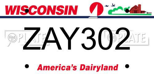 ZAY302 Wisconsin License Plate
