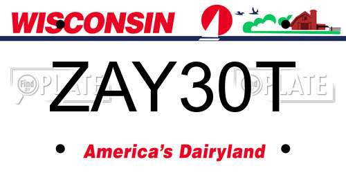 ZAY30T Wisconsin License Plate