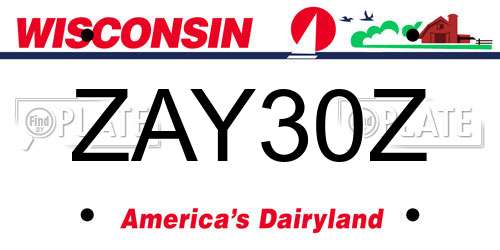ZAY30Z Wisconsin License Plate