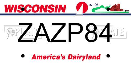 ZAZP84 Wisconsin License Plate