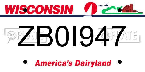 ZB0I947 Wisconsin License Plate