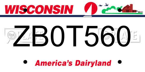 ZB0T560 Wisconsin License Plate