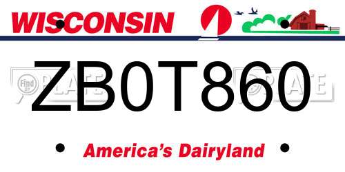 ZB0T860 Wisconsin License Plate