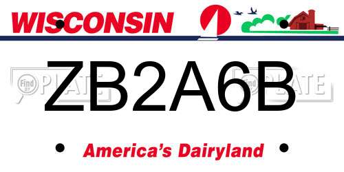 ZB2A6B Wisconsin License Plate