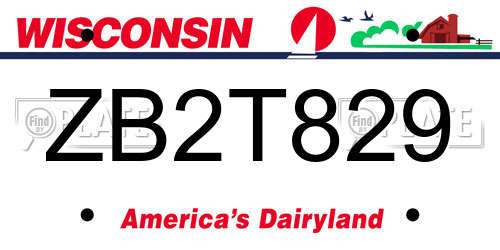 ZB2T829 Wisconsin License Plate