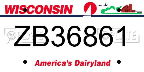 ZB36861 Wisconsin License Plate